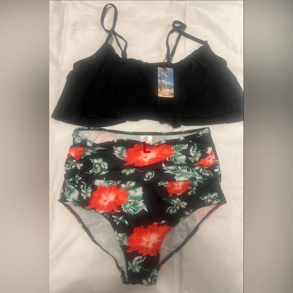 Women's High Waisted Bikini Sets Flounce Bikini Crop Top. Floral bottom - Picture 2 of 6